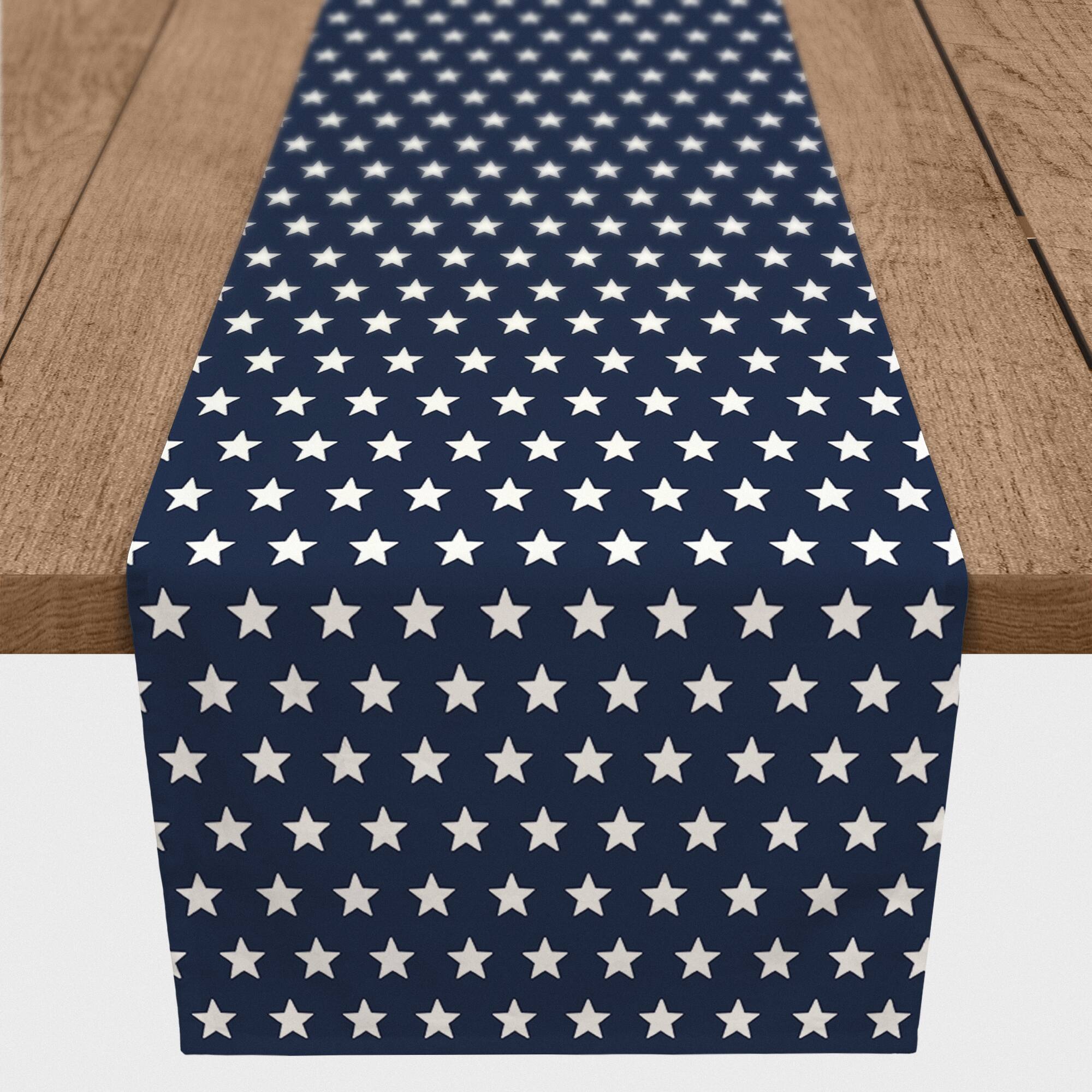 White Stars On Blue Indoor/Outdoor Table Runner